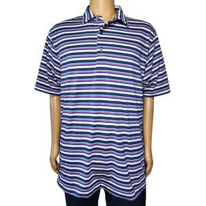 FootJoy Polo Shirt Mens Large Purple Blue Striped Short Sleeve Golf